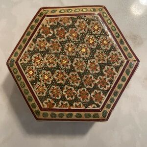Handcrafted Persian Khatamkari Hexagonal Jewelry Box with Intricate Design